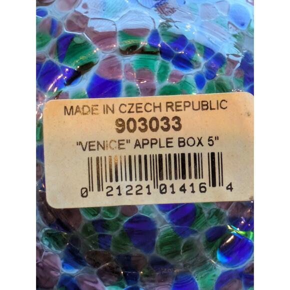 VTG Design Guild Czech Art Glass Candy Dish Apple Shape Iridescent Lid Bowl Rare - Picture 7 of 11